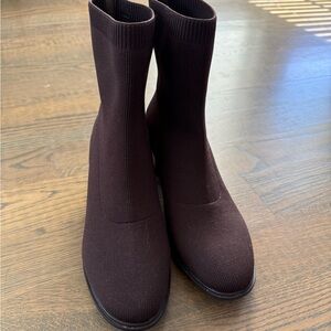 Vivaia Almond Toe Running Heel Boots (Amanda) - Stretch Knit in Dark Brown